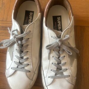 Golden Goose Super-Star White Vacchetta Tan Grey Suede Patch